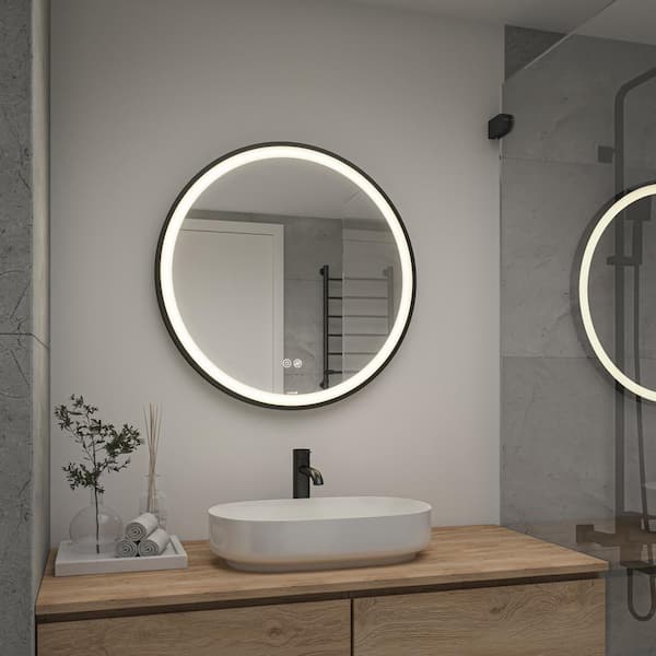 Artika Manson 24 in. W X 24 in. H Round Defog Matte Black Frame Integrated LED Wall Bathroom Vanity Mirror