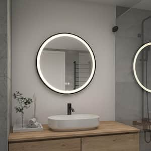 Manson 24 in. W X 24 in. H Round Defog Matte Black Frame Integrated LED Wall Bathroom Vanity Mirror