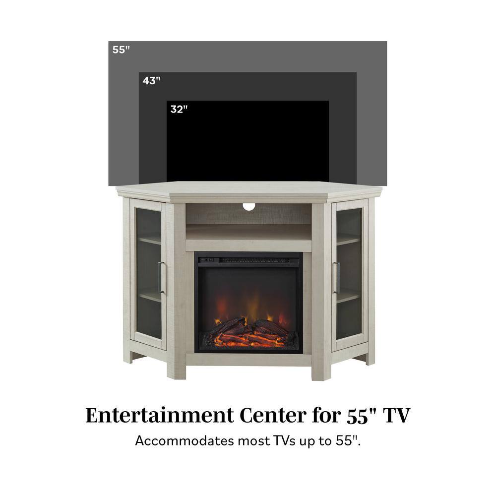 Elegant White Oak 48" Corner Media TV Stand with Electric Fireplace