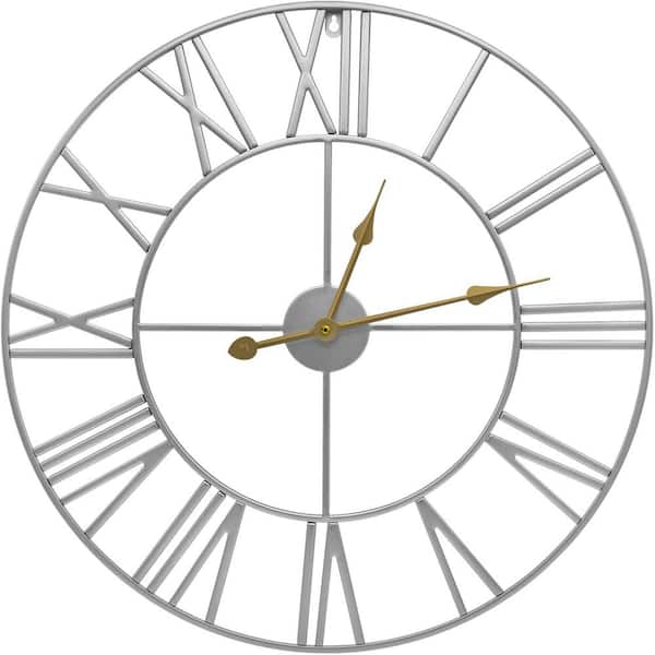 Unbranded Silver 24 in. Roman Numerals Style Battery Powered Decorative Clock