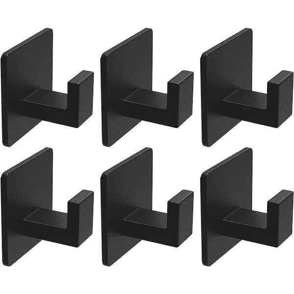 PRIMEPLUS 6-Piece Stainless Steel J-Hook Robe/Towel Hook with Square Mount Post in Matte Black