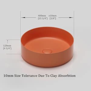 15.7 in. W x 4.7 in. H Matte Hermes Orange Ceramic Round Bathroom Vessel Sink