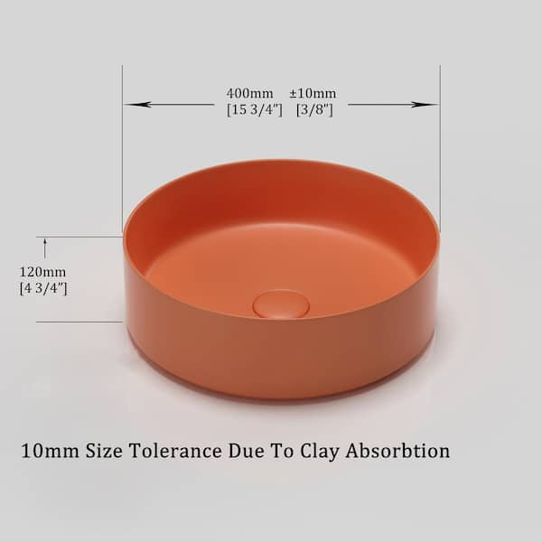 15.7 in. W x 4.7 in. H Matte Hermes Orange Ceramic Round Bathroom Vessel Sink