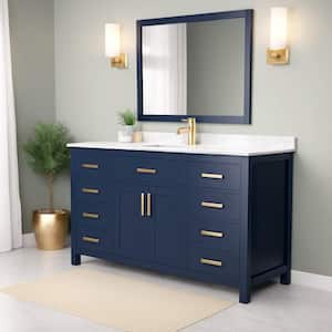 Beckett 60 in. W x 22 in. D Single Vanity in Dark Blue with Cultured Marble Vanity Top in Carrara with White Basin