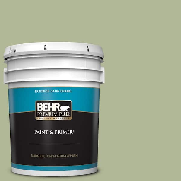 BEHR PREMIUM PLUS 5 gal. #PPU11-08 Moss Print Satin Enamel Exterior Paint & Primer