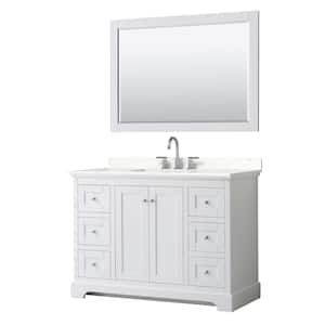 Avery 48 in. W x 22 in. D x 35 in. H Single Bath Vanity in White with Giotto Quartz Top and 46 in. Mirror