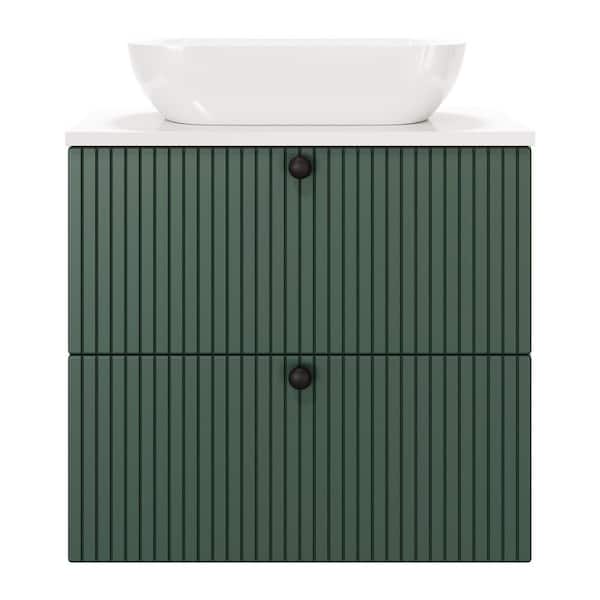 Distinct Kitchen and Bath Aria 24 in. W x 18 in. D x 24 in. H Floating Bath Vanity with MDF Top in Alaska White Cabinet and Green Front