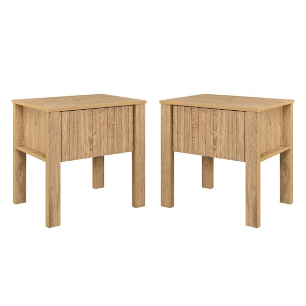 New Classic Furniture Thayer 21.57 in. Natural Rectangular Wood Top End Table with One Drawer (Set of 2)