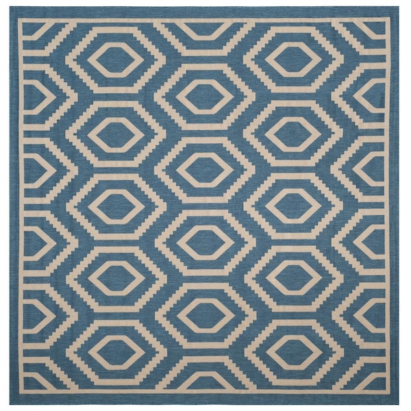 SAFAVIEH Courtyard Blue/Beige 7 ft. x 7 ft. Kilim Tribal Indoor/Outdoor Patio  Square Area Rug
