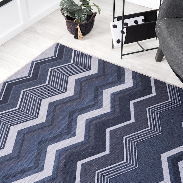 Parker Blue 4 ft. x 6 ft. Solid and Striped Polypropylene Area Rug