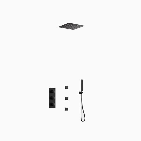 SWAINS Thermostatic 5-Spray Ceiling Mount Handheld Shower Head 2.5 GPM LED Chromotherapy Shower Faucet in Matte Black