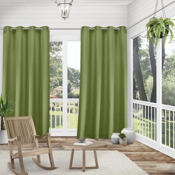 EXCLUSIVE HOME Delano Kiwi Green Solid Light Filtering Grommet Top Indoor/Outdoor Curtain, 54 in. W x 120 in. L (Set of 2)