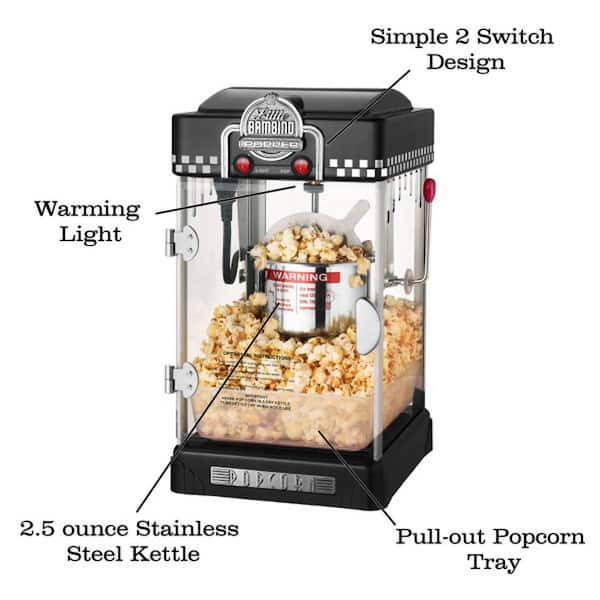 GREAT NORTHERN 530-Watt 4 oz. Black Foundation Top Popcorn Machine with  Starter Kit 979841GML - The Home Depot