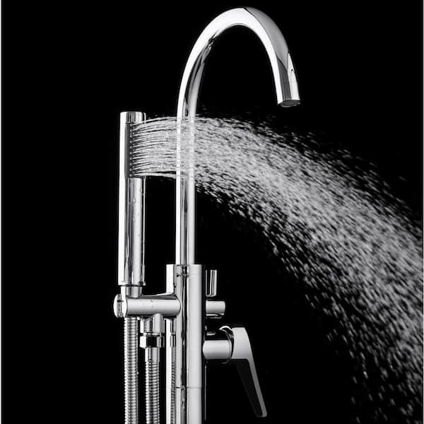 1-Handle Freestanding Floor Mount Roman Tub Faucet Bathtub Filler with Hand Shower in Chrome