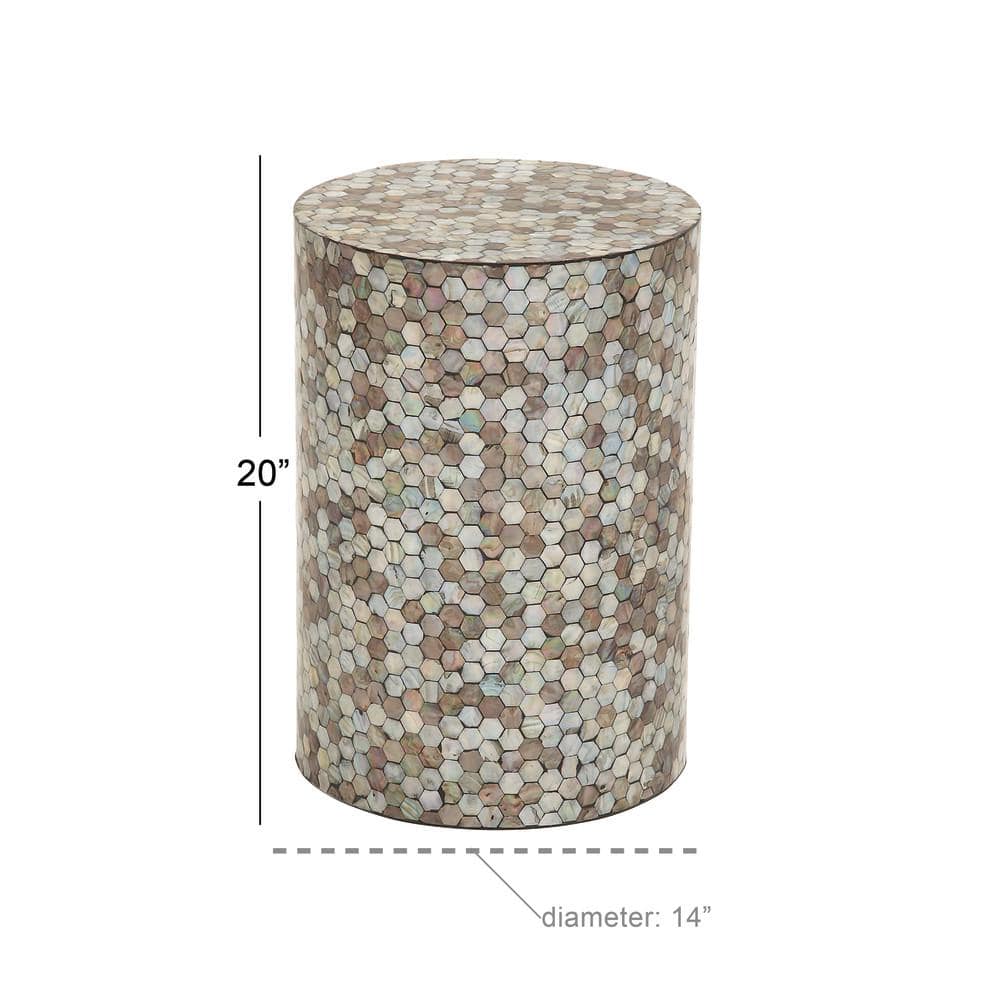 14 in. Light Blue Handmade Mosaic Large Cylinder Wood End Table - thumbnail 2