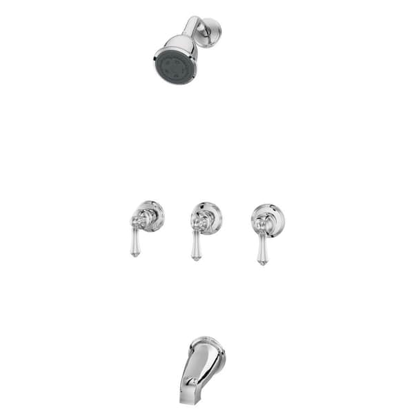 3-Handle 2-Spray Wall Mount Shower Faucet Trim Kit with Metal Handles Polished Chrome (Valve Not Included)