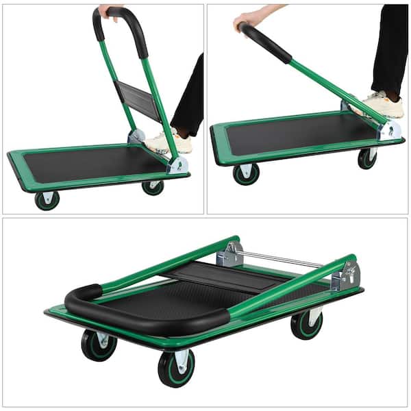Unbranded - 330 lbs. Steel Truck Hand Flatbed Cart Dolly Folding Moving Push Heavy-Duty Rolling Truck in Green