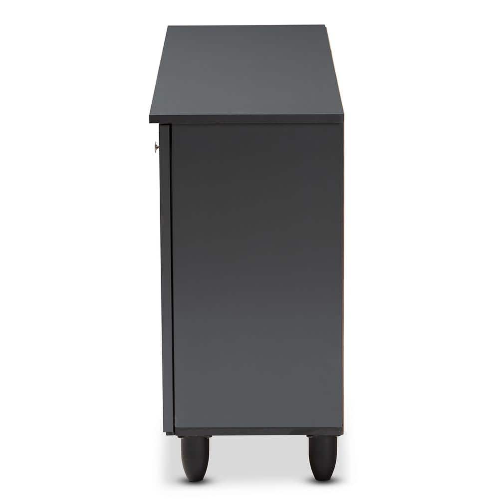 Dark Gray Wooden 3-Door Entryway Shoe Storage Cabinet