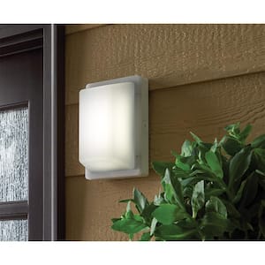 9 in. Block Style White Indoor Outdoor Integrated LED Flush Mount Light 600-1200 Lumen Boost 3000K 4000K 5000K Wet Rated