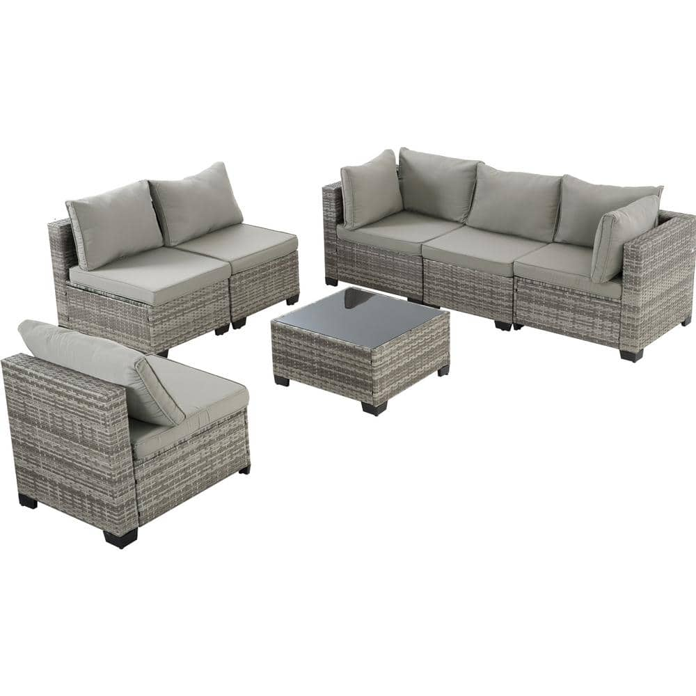 JUSKYS Gray Wicker 7-Piece Modular Outdoor Sectional Patio Furniture ...