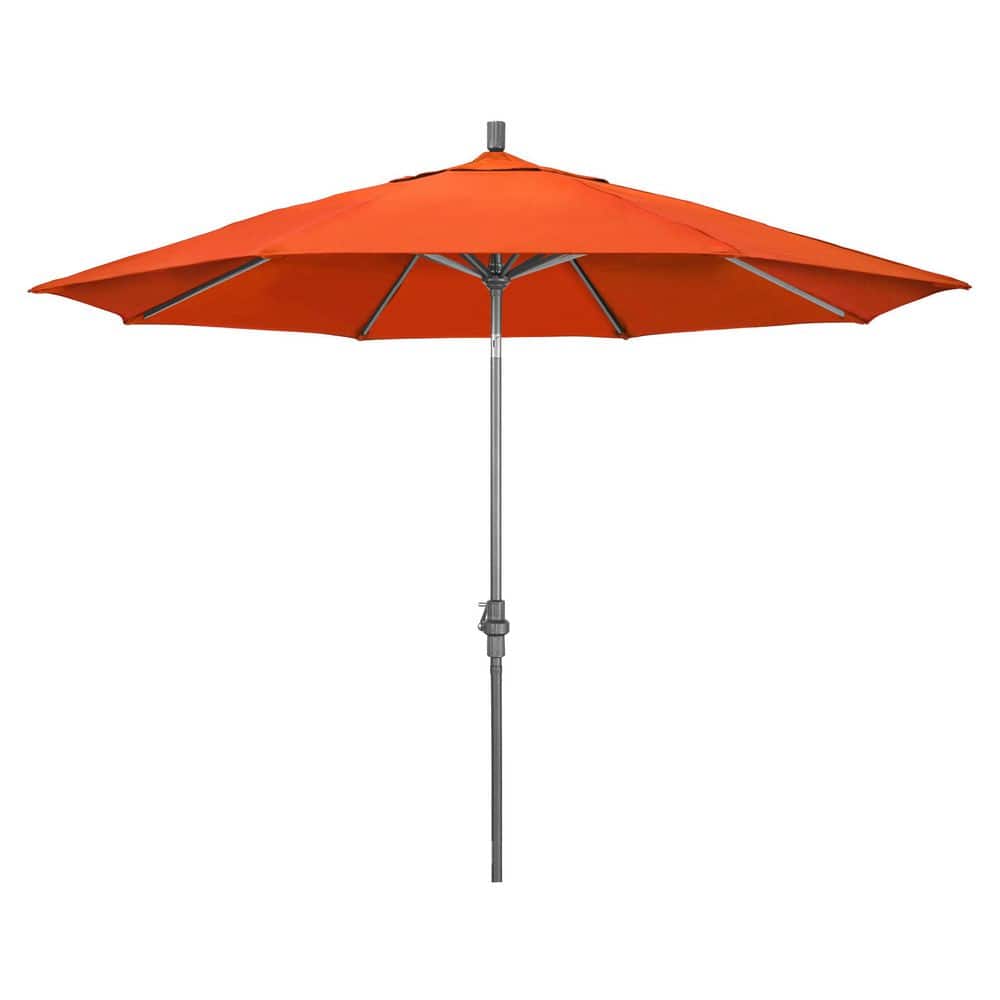 11 ft. Hammertone Grey Aluminum Market Patio Umbrella  Aluminum Ribs Collar Tilt Crank Lift in Melon Sunbrella price history on PriceWatchPro