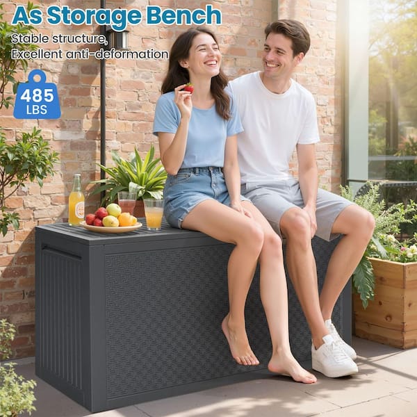 BTMWAY 90 Gal. Dark Gray Upgraded Resin Deck Box, All-Weather Fall