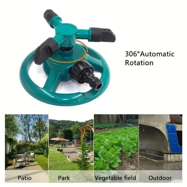 Faginey 3 Nozzle Irrigation Sprinkler,360 Fully Circle Rotating Watering Sprinkler Irrigation System 3 Nozzle Pipe Hose for Garden, 3 Nozzle Water