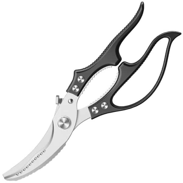 Black Poultry Shears, Stainless Steel Kitchen Shears with Non-Slip Handle and Safety Lock, Kitchen Scissors for Meat