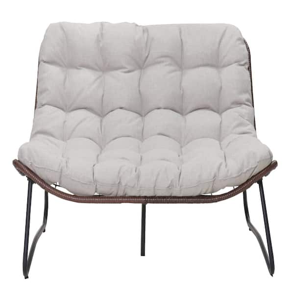 Wicker and Metal Outdoor Loveseat Sofa with Gray Cushion