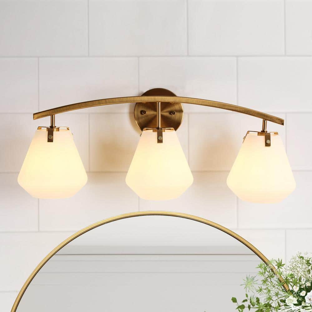 Modern 25 in. 3-Light Brass Bathroom Vanity Light with Opal Glass Shades, Bedroom Wall Sconce Light Fixture price history on PriceWatchPro