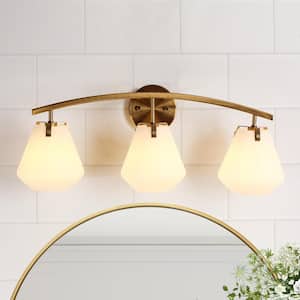 Modern 25 in. 3-Light Brass Bathroom Vanity Light with Opal Glass Shades, Bedroom Wall Sconce Light Fixture