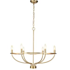 6-Light Matte Gold Wagon Wheel Classic Chandelier for Entryway/Dining Room with no Bulbs