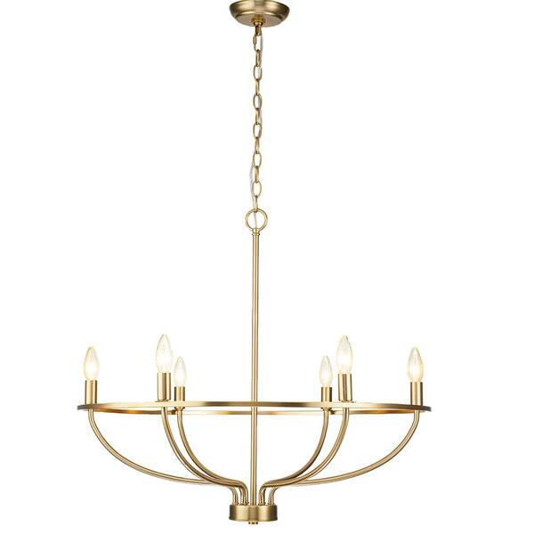 Sefinn Four 6-Light Matte Gold Wagon Wheel Classic Chandelier for Entryway/Dining Room with no Bulbs