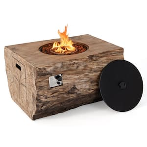 Rectangle Propane 40 in. Stone Metal Fire Pit Table Wood-Like Surface with Lava Rock PVC Cover