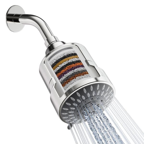 Water Softening 15 Stage GAC Filtered Shower Head with 5-Spray Modes and High-Pressure Water in Chrome Finish