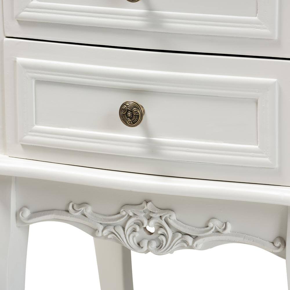 Darla Traditional French White & Cherry Brown Wood Nightstand
