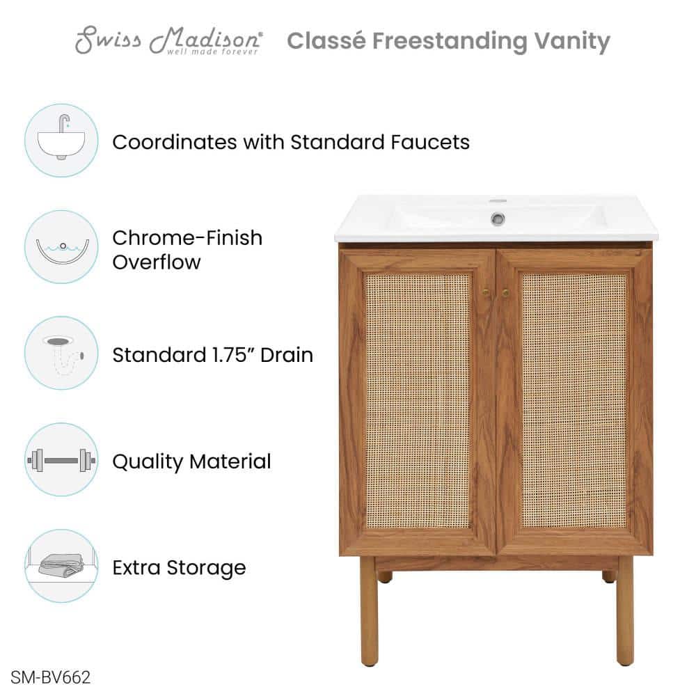 Classe 24" Oak Freestanding Bathroom Vanity with Ceramic Sink