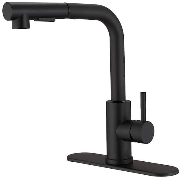 Single Handle Deck Mount Pull-Out Sprayer Standard Kitchen Faucet in Matte Black