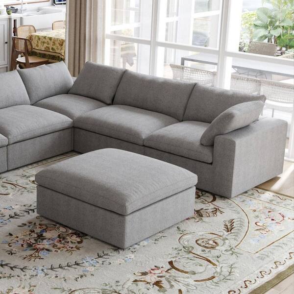 Magic Home 39 in. Gray Barong Linen Flannel Fabric Upholstered Modular Armless Comfy Sofa Coffee Table Ottoman for Apartment