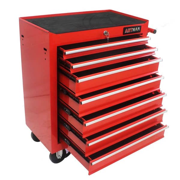 Damodpoy 12.9 in. W 7 Drawer Rolling Metal Red Tool Cabinet with Damodpoy 12.9 in. W 7 Drawer Rolling Metal Red Tool Cabinet with