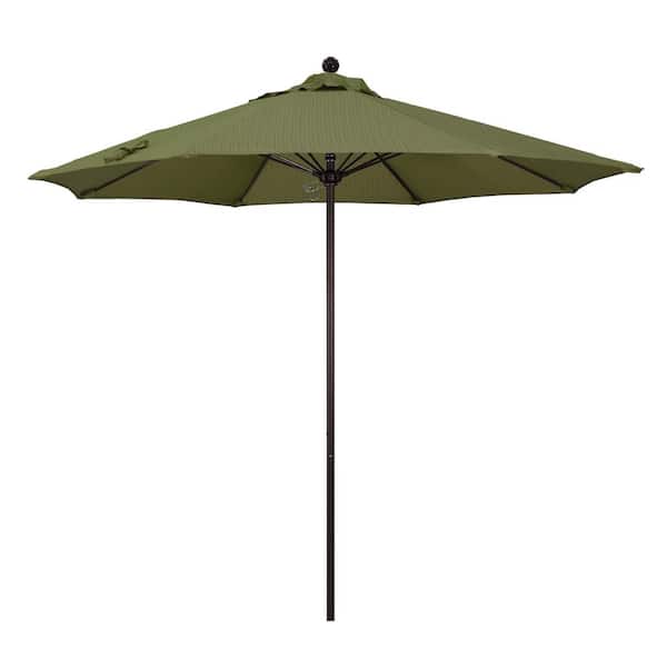 California Umbrella 9 ft. Bronze Aluminum Commercial Market Patio Umbrella with Fiberglass Ribs and Push Lift in Terrace Fern Olefin
