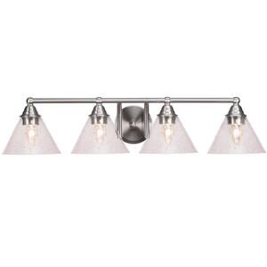 32 in. 4-Light Brushed Nickel Bath Vanity Light with Clear Bubble Glass