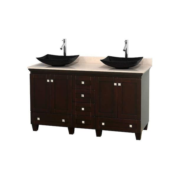 Wyndham Collection Acclaim 60 in. W Double Vanity in Espresso with Marble Vanity Top in Ivory and Black Sinks