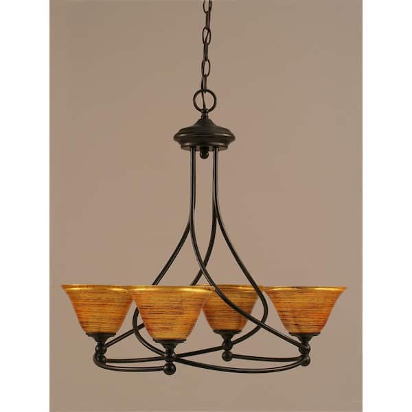 Unbranded Royale 4-Light Dark Granite Chandelier, Round Chandelier with 7 in. Firre Saturn Glass Shades, No bulbs included
