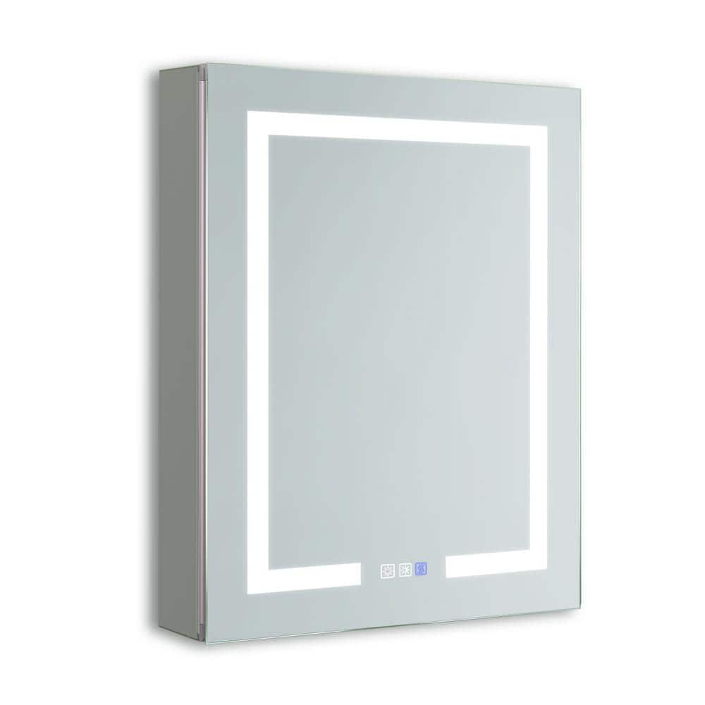 20 in. W x 26 in. H Large Rectangular Silver Glass Recessed/Surface Mount Medicine Cabinet with Mirror (Left Open)
