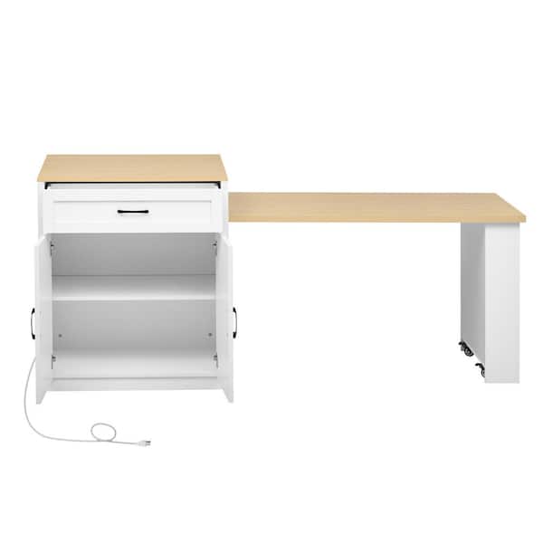 XUJMK White Wood 83 in. Kitchen Island with Drawers&Extendable Dining Table for 4-6 Person, Two-tone Kitchen Table