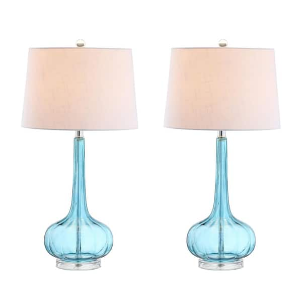 JONATHAN Y Bette 28.5 in. Aqua Glass Teardrop Table Lamp Set of 2