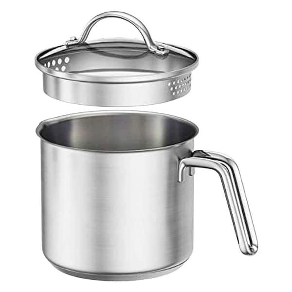 2 qt. Stainless Steel Nonstick Sauce Pan in Silver with Lid and Pour Spout for Sauces Gravies Soups Milk