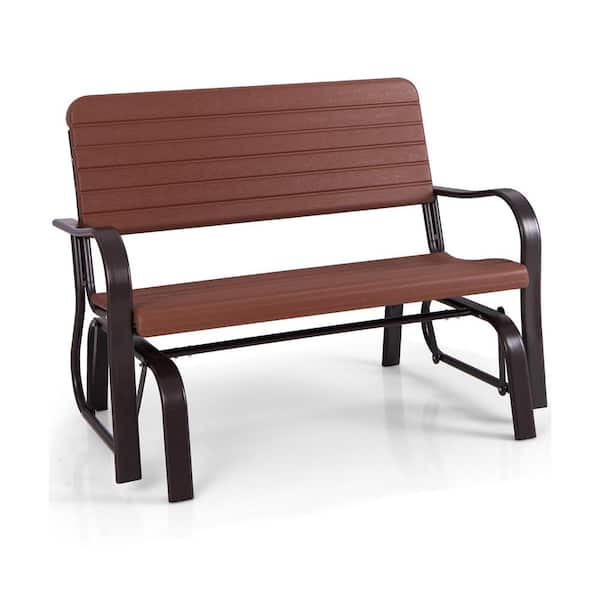 Gtnali 46 in.2-Seat Brown Frame Metal Outdoor Porch Glider With HDPE Back Seat