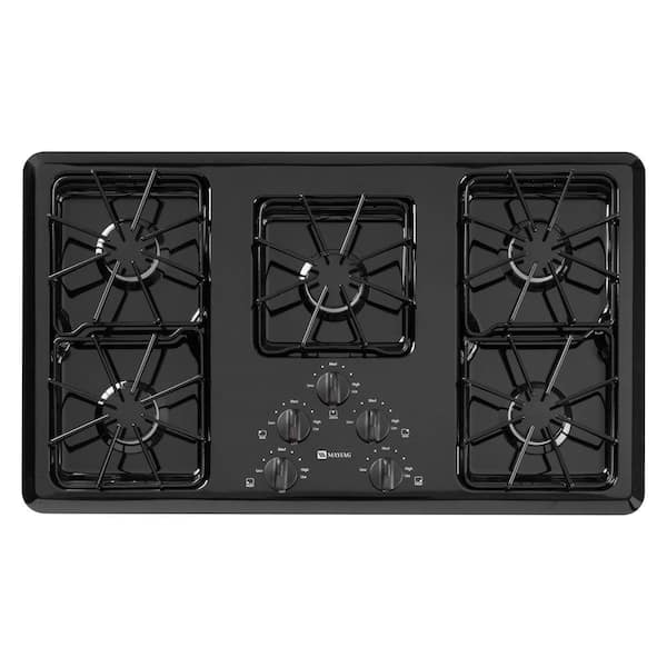 Maytag 36 in. Gas Cooktop in Black with 5 Burners including Power Cook Burners